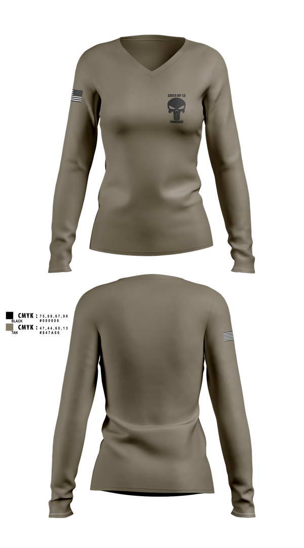Womens Long Sleeve Vneck Shirt, 330th MP Co, National Guard, Teamtime, Team time, sublimation, custom sports apparel, team uniforms, spirit wear, spiritwear, sports uniforms, custom shirts, team store, custom team store, fundraiser sports, apparel fundraiser