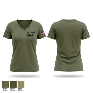 Womens Short Sleeve Vneck Shirt, Lee County SWAT, Police, Teamtime, Team time, sublimation, custom sports apparel, team uniforms, spirit wear, spiritwear, sports uniforms, custom shirts, team store, custom team store, fundraiser sports, apparel fundraiser