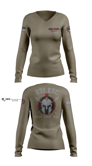 Womens Long Sleeve Vneck Shirt, 631st ESC, Army, Teamtime, Team time, sublimation, custom sports apparel, team uniforms, spirit wear, spiritwear, sports uniforms, custom shirts, team store, custom team store, fundraiser sports, apparel fundraiser