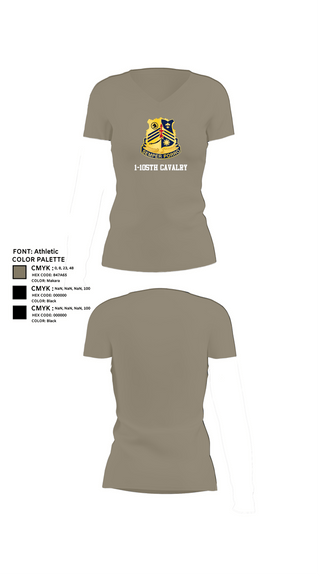 Womens Short Sleeve Vneck Shirt, 1-105th cavalry, Army, Teamtime, Team time, sublimation, custom sports apparel, team uniforms, spirit wear, spiritwear, sports uniforms, custom shirts, team store, custom team store, fundraiser sports, apparel fundraiser