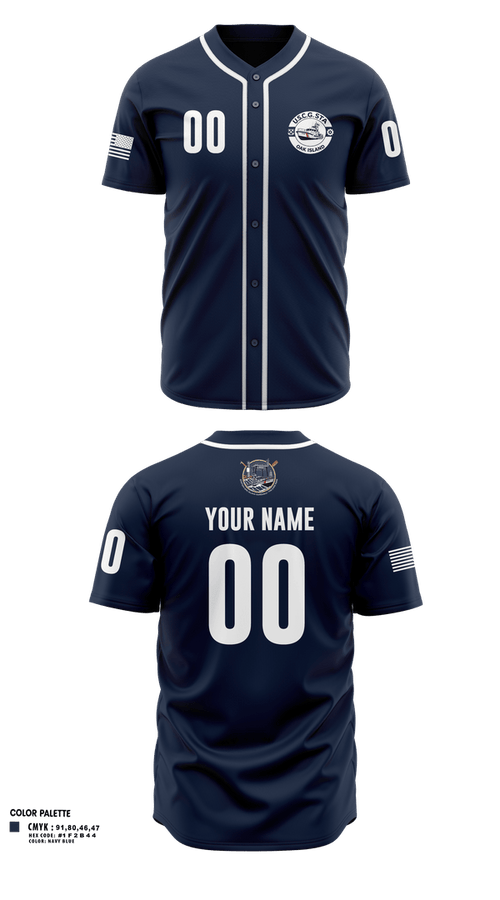 Full Button Baseball Jersey, CG STA OAK ISLAND, Coast Guard, Teamtime, Team time, sublimation, custom sports apparel, team uniforms, spirit wear, spiritwear, sports uniforms, custom shirts, team store, custom team store, fundraiser sports, apparel fundraiser