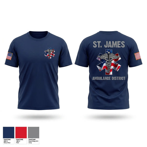 Old School Cotton Feel Shirt, St. James Ambulance District, EMS/EMT, Teamtime, Team time, sublimation, custom sports apparel, team uniforms, spirit wear, spiritwear, sports uniforms, custom shirts, team store, custom team store, fundraiser sports, apparel fundraiser