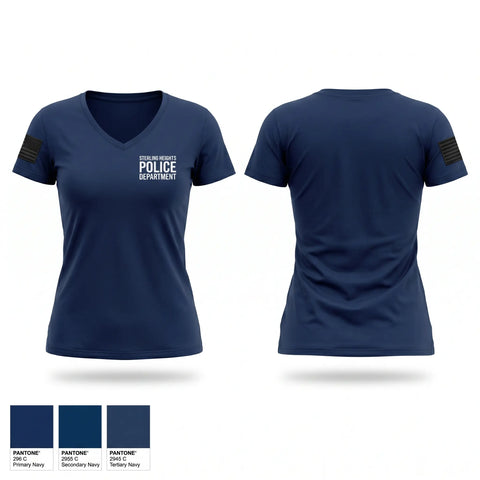 Womens Short Sleeve Vneck Shirt, Sterling Heights Police Department, Police, Teamtime, Team time, sublimation, custom sports apparel, team uniforms, spirit wear, spiritwear, sports uniforms, custom shirts, team store, custom team store, fundraiser sports, apparel fundraiser