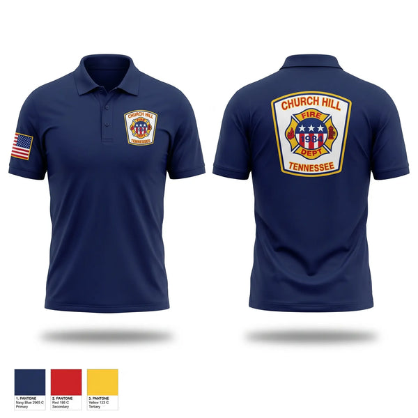 Short Sleeve Performance Polo, Church Hill Fire Department, Fire Department, Teamtime, Team time, sublimation, custom sports apparel, team uniforms, spirit wear, spiritwear, sports uniforms, custom shirts, team store, custom team store, fundraiser sports, apparel fundraiser