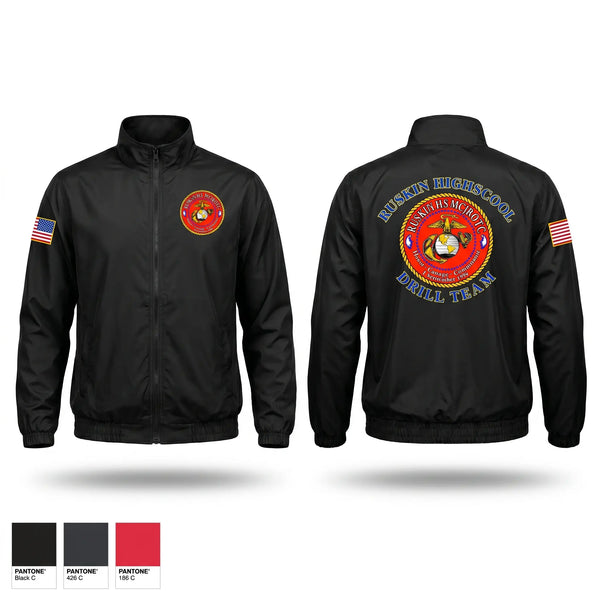 Windbreaker, Ruskin Highschool MCJROTC drill team, Marines, Teamtime, Team time, sublimation, custom sports apparel, team uniforms, spirit wear, spiritwear, sports uniforms, custom shirts, team store, custom team store, fundraiser sports, apparel fundraiser