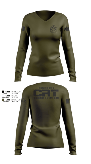 Womens Long Sleeve Vneck Shirt, Chicago Heights Community Response Team, Police, Teamtime, Team time, sublimation, custom sports apparel, team uniforms, spirit wear, spiritwear, sports uniforms, custom shirts, team store, custom team store, fundraiser sports, apparel fundraiser