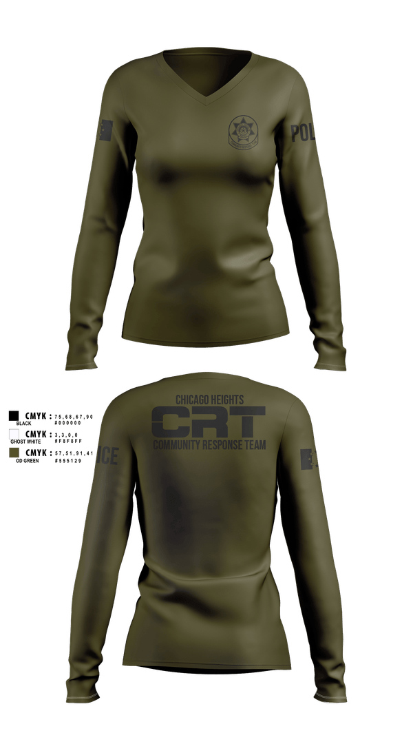 Womens Long Sleeve Vneck Shirt, Chicago Heights Community Response Team, Police, Teamtime, Team time, sublimation, custom sports apparel, team uniforms, spirit wear, spiritwear, sports uniforms, custom shirts, team store, custom team store, fundraiser sports, apparel fundraiser