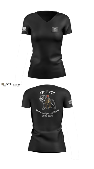 Womens Short Sleeve Vneck Shirt, 136 EVCC, Army, Teamtime, Team time, sublimation, custom sports apparel, team uniforms, spirit wear, spiritwear, sports uniforms, custom shirts, team store, custom team store, fundraiser sports, apparel fundraiser