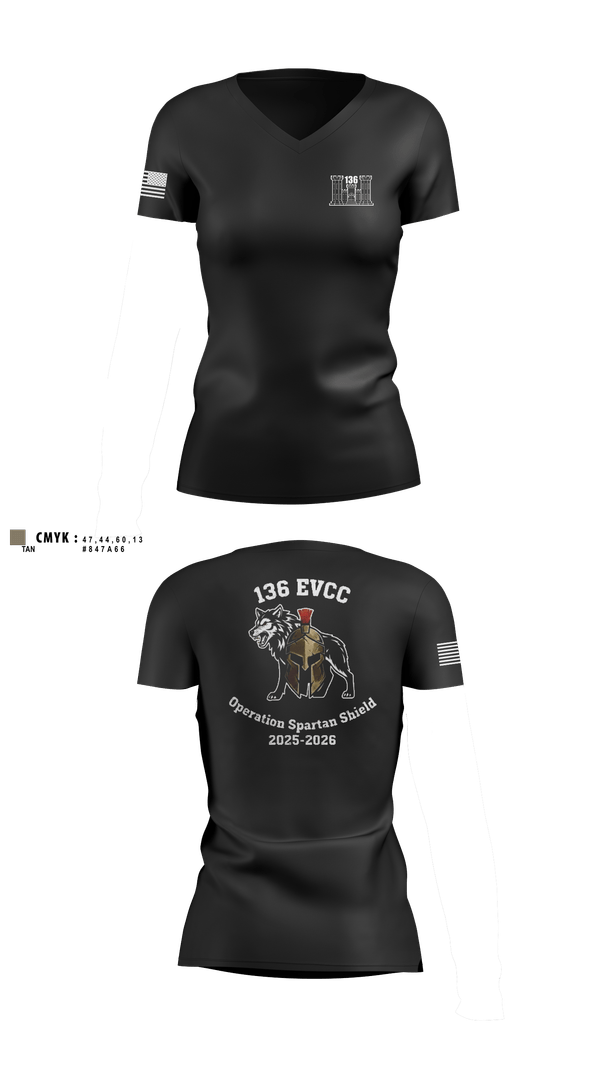 Womens Short Sleeve Vneck Shirt, 136 EVCC, Army, Teamtime, Team time, sublimation, custom sports apparel, team uniforms, spirit wear, spiritwear, sports uniforms, custom shirts, team store, custom team store, fundraiser sports, apparel fundraiser