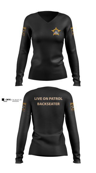 Womens Long Sleeve Vneck Shirt, RCSO BACKSEATERS, Police, Teamtime, Team time, sublimation, custom sports apparel, team uniforms, spirit wear, spiritwear, sports uniforms, custom shirts, team store, custom team store, fundraiser sports, apparel fundraiser