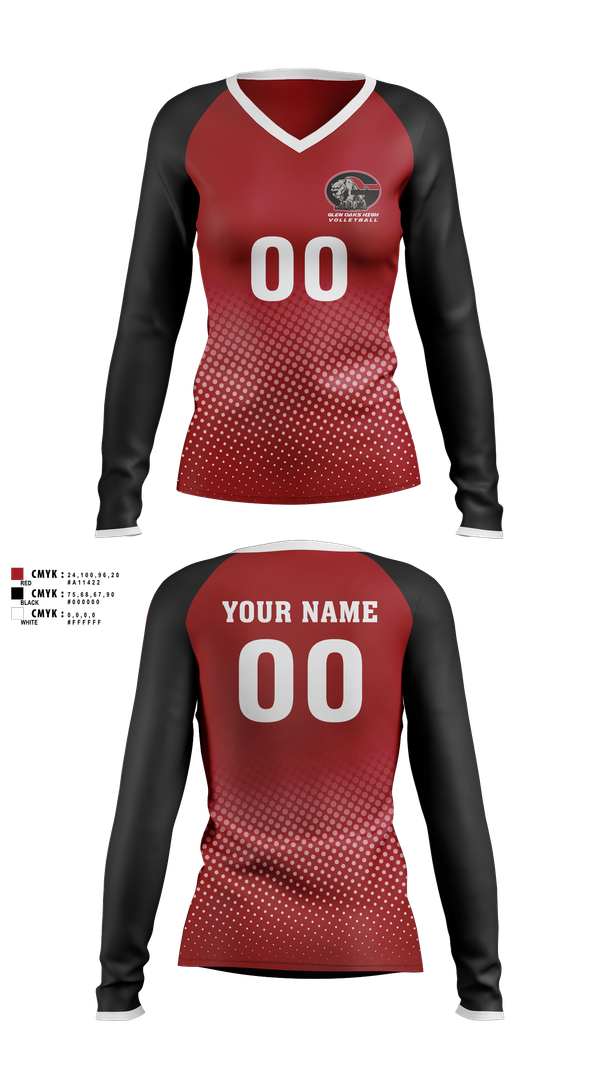 Womens Long Sleeve Vneck Shirt, Glen Oaks High, Women's Volleyball, Teamtime, Team time, sublimation, custom sports apparel, team uniforms, spirit wear, spiritwear, sports uniforms, custom shirts, team store, custom team store, fundraiser sports, apparel fundraiser