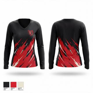 Womens Long Sleeve Vneck Shirt, Victory Christian Academy Storm, Baseball, Teamtime, Team time, sublimation, custom sports apparel, team uniforms, spirit wear, spiritwear, sports uniforms, custom shirts, team store, custom team store, fundraiser sports, apparel fundraiser
