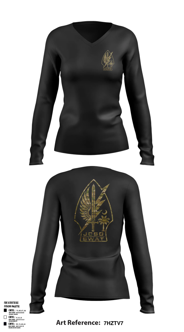 Womens Long Sleeve Vneck Shirt, JCSO SWAT1, Police, Teamtime, Team time, sublimation, custom sports apparel, team uniforms, spirit wear, spiritwear, sports uniforms, custom shirts, team store, custom team store, fundraiser sports, apparel fundraiser