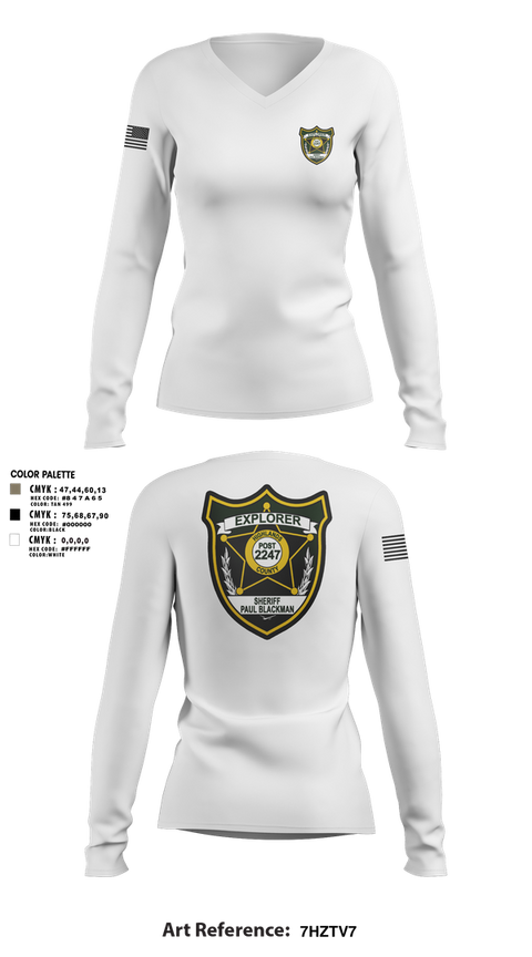 Womens Long Sleeve Vneck Shirt, Explorer Post 2247, , Teamtime, Team time, sublimation, custom sports apparel, team uniforms, spirit wear, spiritwear, sports uniforms, custom shirts, team store, custom team store, fundraiser sports, apparel fundraiser