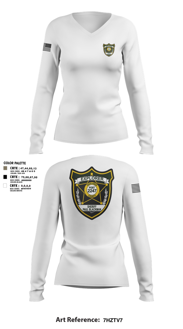 Womens Long Sleeve Vneck Shirt, Explorer Post 2247, , Teamtime, Team time, sublimation, custom sports apparel, team uniforms, spirit wear, spiritwear, sports uniforms, custom shirts, team store, custom team store, fundraiser sports, apparel fundraiser