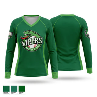 Womens Long Sleeve Vneck Shirt, Eastern Iowa Vipers, Baseball, Teamtime, Team time, sublimation, custom sports apparel, team uniforms, spirit wear, spiritwear, sports uniforms, custom shirts, team store, custom team store, fundraiser sports, apparel fundraiser