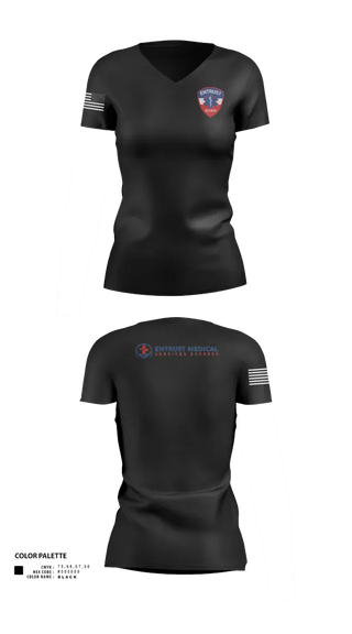 Womens Short Sleeve Vneck Shirt, Entrust Medical Services Express, EMS/EMT, Teamtime, Team time, sublimation, custom sports apparel, team uniforms, spirit wear, spiritwear, sports uniforms, custom shirts, team store, custom team store, fundraiser sports, apparel fundraiser