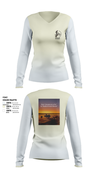 Womens Long Sleeve Vneck Shirt, Balance Factory tax & insurance, Cycling, Teamtime, Team time, sublimation, custom sports apparel, team uniforms, spirit wear, spiritwear, sports uniforms, custom shirts, team store, custom team store, fundraiser sports, apparel fundraiser
