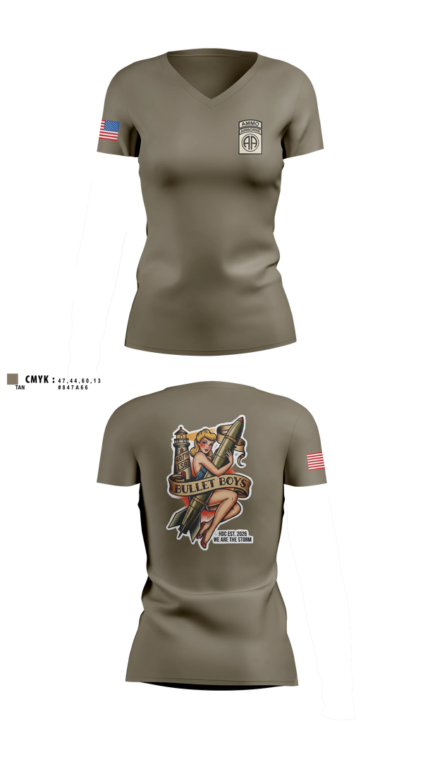 Womens Short Sleeve Vneck Shirt, Ammo, Distro, 407th LSB, Army, Teamtime, Team time, sublimation, custom sports apparel, team uniforms, spirit wear, spiritwear, sports uniforms, custom shirts, team store, custom team store, fundraiser sports, apparel fundraiser