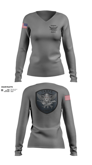 Womens Long Sleeve Vneck Shirt, Tampa SWAT, Police, Teamtime, Team time, sublimation, custom sports apparel, team uniforms, spirit wear, spiritwear, sports uniforms, custom shirts, team store, custom team store, fundraiser sports, apparel fundraiser