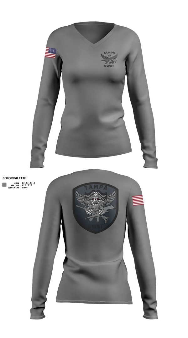 Womens Long Sleeve Vneck Shirt, Tampa SWAT, Police, Teamtime, Team time, sublimation, custom sports apparel, team uniforms, spirit wear, spiritwear, sports uniforms, custom shirts, team store, custom team store, fundraiser sports, apparel fundraiser