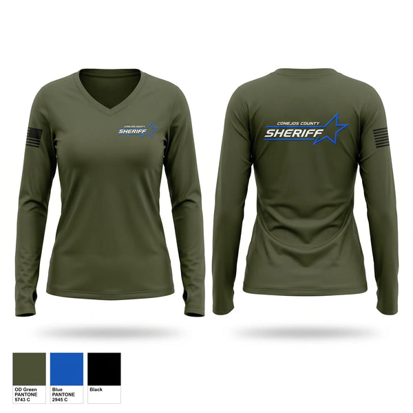 Womens Long Sleeve Vneck Shirt, Detention, Police, Teamtime, Team time, sublimation, custom sports apparel, team uniforms, spirit wear, spiritwear, sports uniforms, custom shirts, team store, custom team store, fundraiser sports, apparel fundraiser