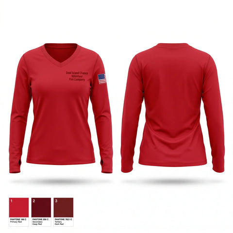 Womens Long Sleeve Vneck Shirt, Deal Island Chance Volunteer Fire Company, Fire Department, Teamtime, Team time, sublimation, custom sports apparel, team uniforms, spirit wear, spiritwear, sports uniforms, custom shirts, team store, custom team store, fundraiser sports, apparel fundraiser