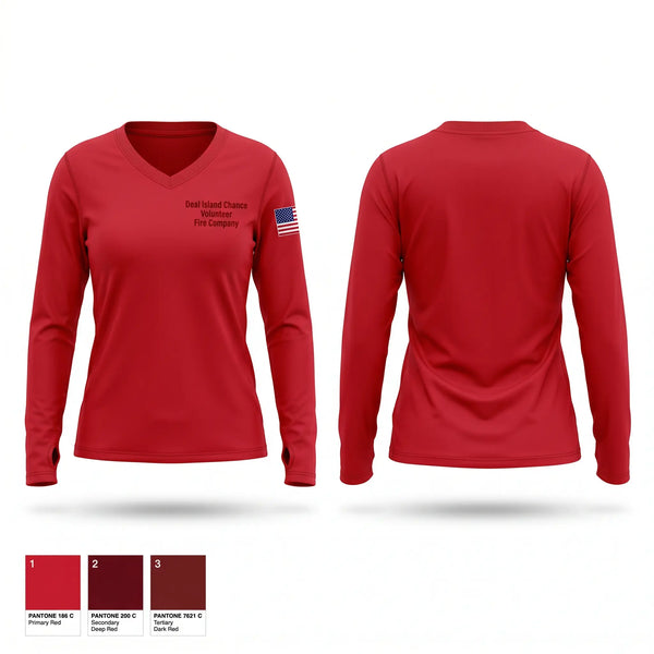 Womens Long Sleeve Vneck Shirt, Deal Island Chance Volunteer Fire Company, Fire Department, Teamtime, Team time, sublimation, custom sports apparel, team uniforms, spirit wear, spiritwear, sports uniforms, custom shirts, team store, custom team store, fundraiser sports, apparel fundraiser