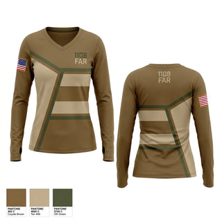 Womens Long Sleeve Vneck Shirt, 1-108 FAR, National Guard, Teamtime, Team time, sublimation, custom sports apparel, team uniforms, spirit wear, spiritwear, sports uniforms, custom shirts, team store, custom team store, fundraiser sports, apparel fundraiser