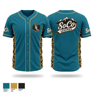 Full Button Baseball Jersey, SoCo Legands, Baseball, Teamtime, Team time, sublimation, custom sports apparel, team uniforms, spirit wear, spiritwear, sports uniforms, custom shirts, team store, custom team store, fundraiser sports, apparel fundraiser