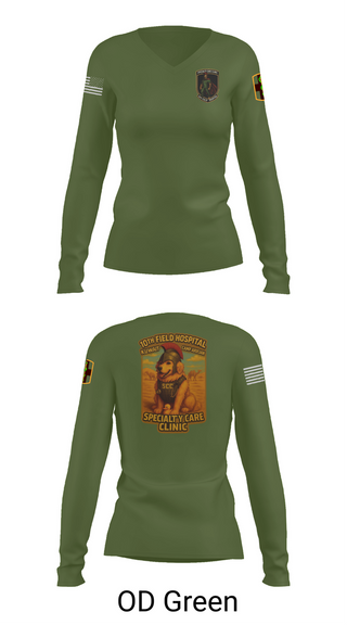 Womens Long Sleeve Vneck Shirt, SCC 10th Field Hospital, , Teamtime, Team time, sublimation, custom sports apparel, team uniforms, spirit wear, spiritwear, sports uniforms, custom shirts, team store, custom team store, fundraiser sports, apparel fundraiser