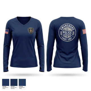Womens Long Sleeve Vneck Shirt, Swansboro police cadets, Police, Teamtime, Team time, sublimation, custom sports apparel, team uniforms, spirit wear, spiritwear, sports uniforms, custom shirts, team store, custom team store, fundraiser sports, apparel fundraiser