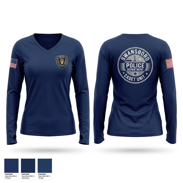 Womens Long Sleeve Vneck Shirt, Swansboro police cadets, Police, Teamtime, Team time, sublimation, custom sports apparel, team uniforms, spirit wear, spiritwear, sports uniforms, custom shirts, team store, custom team store, fundraiser sports, apparel fundraiser