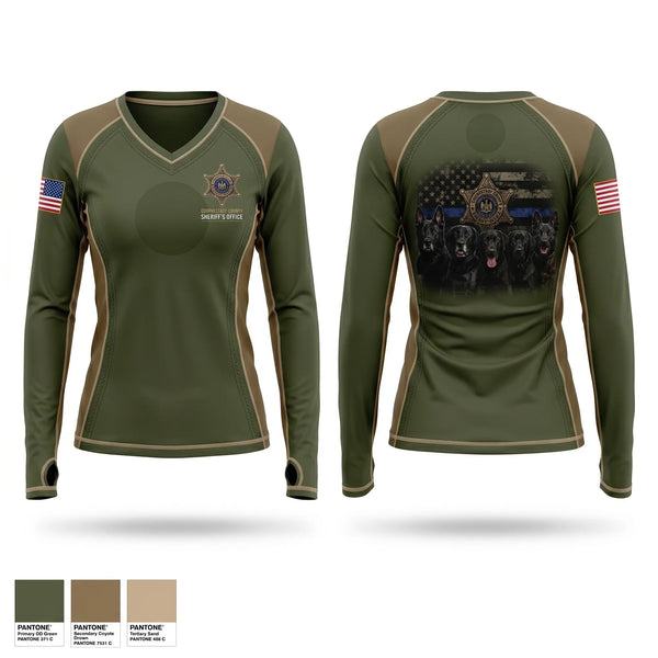 Womens Long Sleeve Vneck Shirt, Schenectady County Sheriff K9, Police, Teamtime, Team time, sublimation, custom sports apparel, team uniforms, spirit wear, spiritwear, sports uniforms, custom shirts, team store, custom team store, fundraiser sports, apparel fundraiser