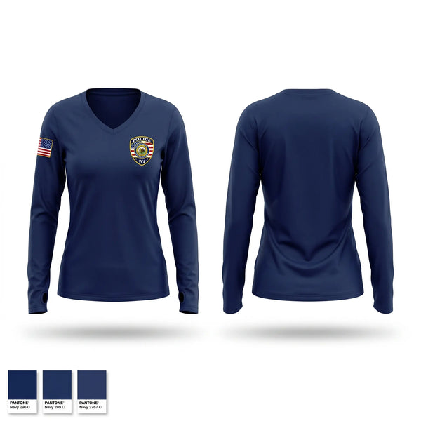 Womens Long Sleeve Vneck Shirt, Chester Police Department, Police, Teamtime, Team time, sublimation, custom sports apparel, team uniforms, spirit wear, spiritwear, sports uniforms, custom shirts, team store, custom team store, fundraiser sports, apparel fundraiser