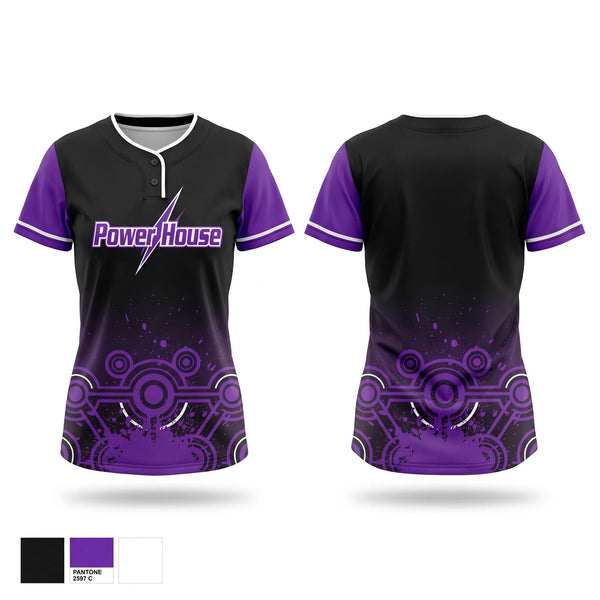 Two Button Softball Jersey, Burgaw Powerhouse, Softball, Teamtime, Team time, sublimation, custom sports apparel, team uniforms, spirit wear, spiritwear, sports uniforms, custom shirts, team store, custom team store, fundraiser sports, apparel fundraiser