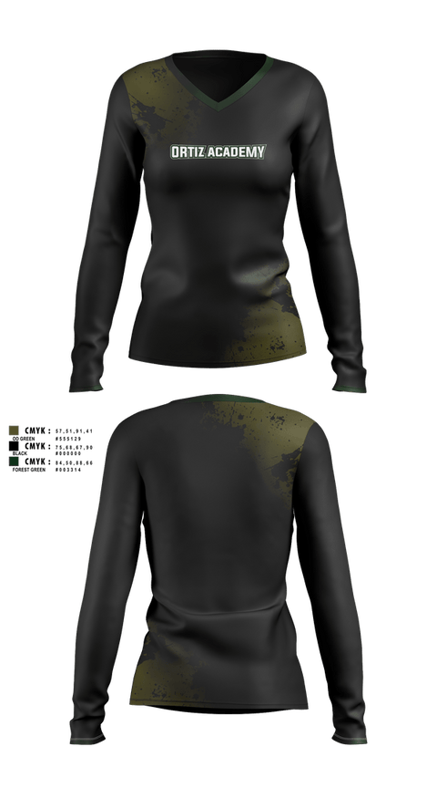 Womens Long Sleeve Vneck Shirt, ORTIZ ACADEMY, , Teamtime, Team time, sublimation, custom sports apparel, team uniforms, spirit wear, spiritwear, sports uniforms, custom shirts, team store, custom team store, fundraiser sports, apparel fundraiser