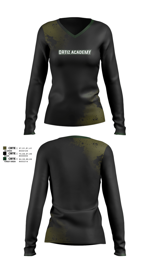 Womens Long Sleeve Vneck Shirt, ORTIZ ACADEMY, , Teamtime, Team time, sublimation, custom sports apparel, team uniforms, spirit wear, spiritwear, sports uniforms, custom shirts, team store, custom team store, fundraiser sports, apparel fundraiser