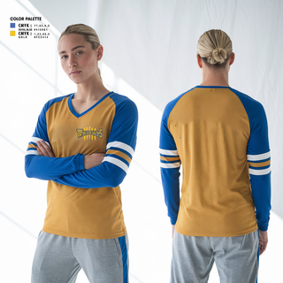 Womens Long Sleeve Vneck Shirt, Richwoods Cheer, Cheer, Teamtime, Team time, sublimation, custom sports apparel, team uniforms, spirit wear, spiritwear, sports uniforms, custom shirts, team store, custom team store, fundraiser sports, apparel fundraiser
