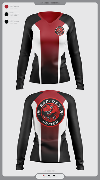 Womens Long Sleeve Vneck Shirt, Raptors United, Men's Soccer, Teamtime, Team time, sublimation, custom sports apparel, team uniforms, spirit wear, spiritwear, sports uniforms, custom shirts, team store, custom team store, fundraiser sports, apparel fundraiser