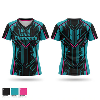 Womens Short Sleeve Vneck Shirt, Ohio Diamonds, Softball, Teamtime, Team time, sublimation, custom sports apparel, team uniforms, spirit wear, spiritwear, sports uniforms, custom shirts, team store, custom team store, fundraiser sports, apparel fundraiser