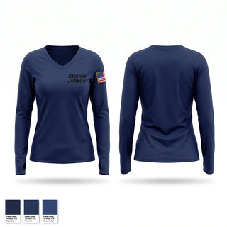Womens Long Sleeve Vneck Shirt, Station Juneau, Coast Guard, Teamtime, Team time, sublimation, custom sports apparel, team uniforms, spirit wear, spiritwear, sports uniforms, custom shirts, team store, custom team store, fundraiser sports, apparel fundraiser