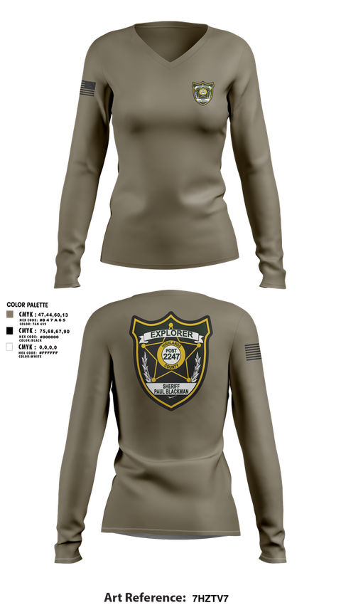 Womens Long Sleeve Vneck Shirt, Explorer Post 2247, , Teamtime, Team time, sublimation, custom sports apparel, team uniforms, spirit wear, spiritwear, sports uniforms, custom shirts, team store, custom team store, fundraiser sports, apparel fundraiser