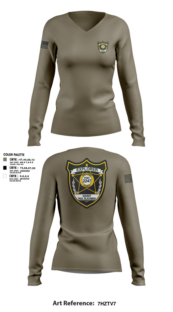 Womens Long Sleeve Vneck Shirt, Explorer Post 2247, , Teamtime, Team time, sublimation, custom sports apparel, team uniforms, spirit wear, spiritwear, sports uniforms, custom shirts, team store, custom team store, fundraiser sports, apparel fundraiser