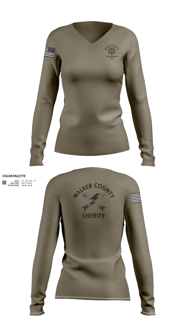 Womens Long Sleeve Vneck Shirt, Walker County Sheriff SOG Team, , Teamtime, Team time, sublimation, custom sports apparel, team uniforms, spirit wear, spiritwear, sports uniforms, custom shirts, team store, custom team store, fundraiser sports, apparel fundraiser
