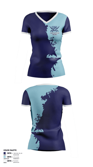 Womens Short Sleeve Vneck Shirt, Pirate Fastpitch Softball, Softball, Teamtime, Team time, sublimation, custom sports apparel, team uniforms, spirit wear, spiritwear, sports uniforms, custom shirts, team store, custom team store, fundraiser sports, apparel fundraiser