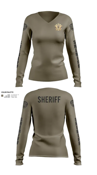 Womens Long Sleeve Vneck Shirt, Pecos County Sheriff’s Office, Police, Teamtime, Team time, sublimation, custom sports apparel, team uniforms, spirit wear, spiritwear, sports uniforms, custom shirts, team store, custom team store, fundraiser sports, apparel fundraiser