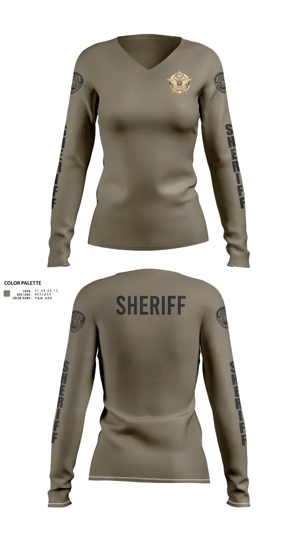 Womens Long Sleeve Vneck Shirt, Pecos County Sheriff’s Office, Police, Teamtime, Team time, sublimation, custom sports apparel, team uniforms, spirit wear, spiritwear, sports uniforms, custom shirts, team store, custom team store, fundraiser sports, apparel fundraiser