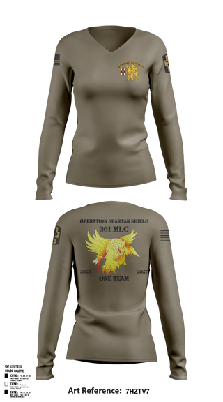 Womens Long Sleeve Vneck Shirt, 361 MLC, Army, Teamtime, Team time, sublimation, custom sports apparel, team uniforms, spirit wear, spiritwear, sports uniforms, custom shirts, team store, custom team store, fundraiser sports, apparel fundraiser