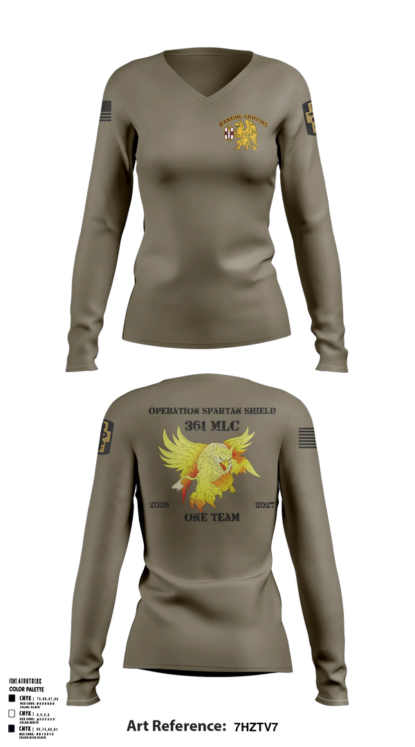 Womens Long Sleeve Vneck Shirt, 361 MLC, Army, Teamtime, Team time, sublimation, custom sports apparel, team uniforms, spirit wear, spiritwear, sports uniforms, custom shirts, team store, custom team store, fundraiser sports, apparel fundraiser